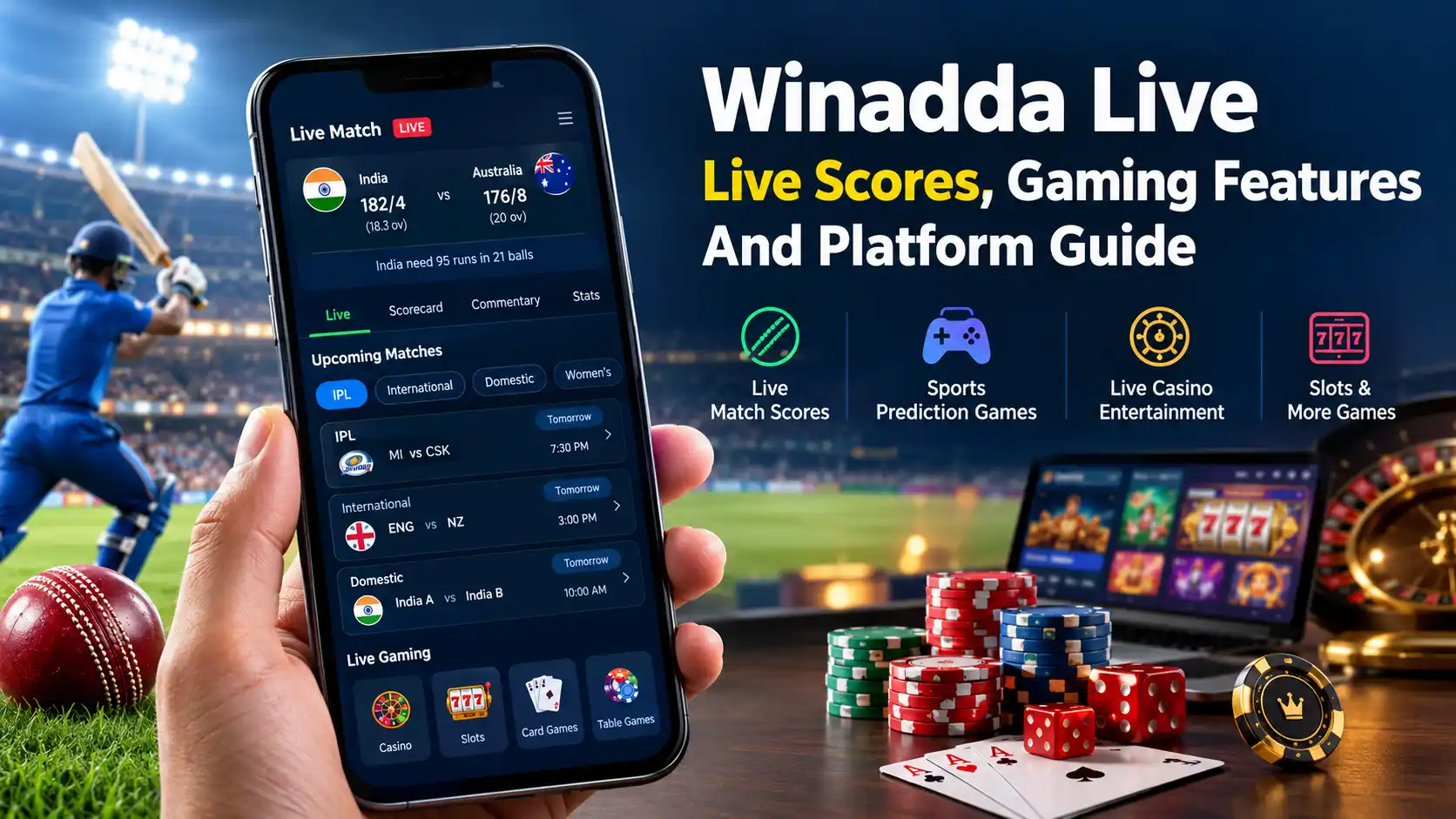 Winadda Live live cricket scores and gaming features on mobile